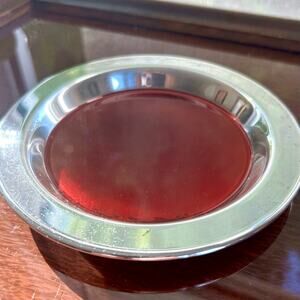 Vintage Silver Plated 6" Charger Plate with Red Enamel Center